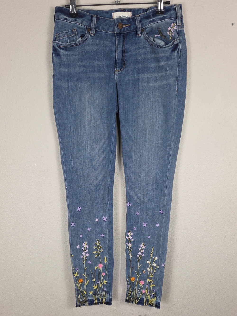 Sundance Primrose Jeans Womens 26 Embroidered Floral Boho Cottagecore Denim